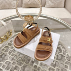 Celine Tippi Triomphe Sandals Brown Suede 736602