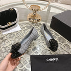 CC 26s Camellia Ballet Flat Grey Leather Tweed 736495