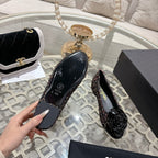 CC 26s Camellia Ballet Flat Black Colorful Leather Tweed 736498