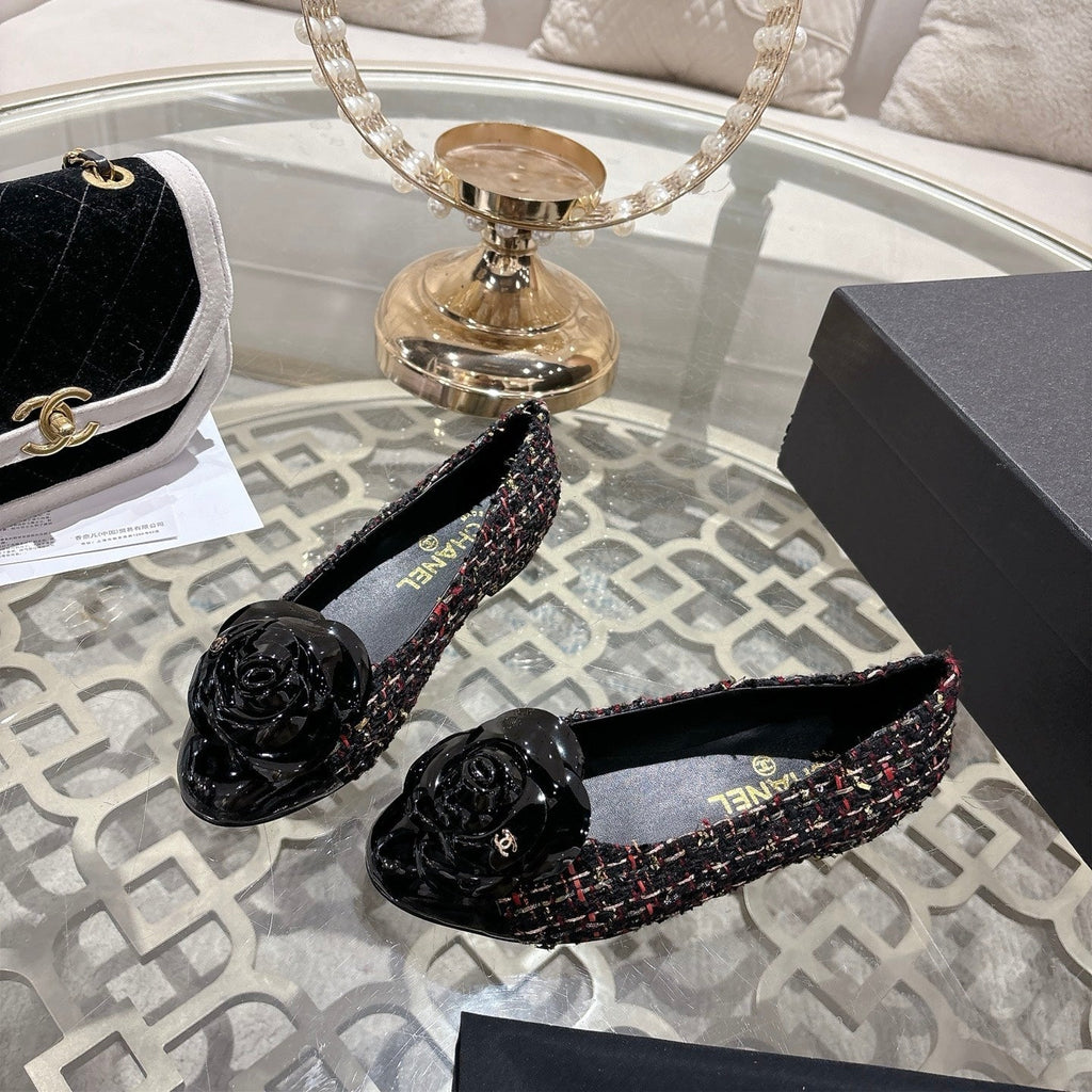 CC 26s Camellia Ballet Flat Black Colorful Leather Tweed 736498