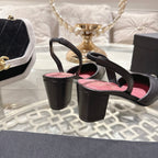 CC 26s Square-Toe High-Heeled Slingbacks 6cm Black Leather 736099