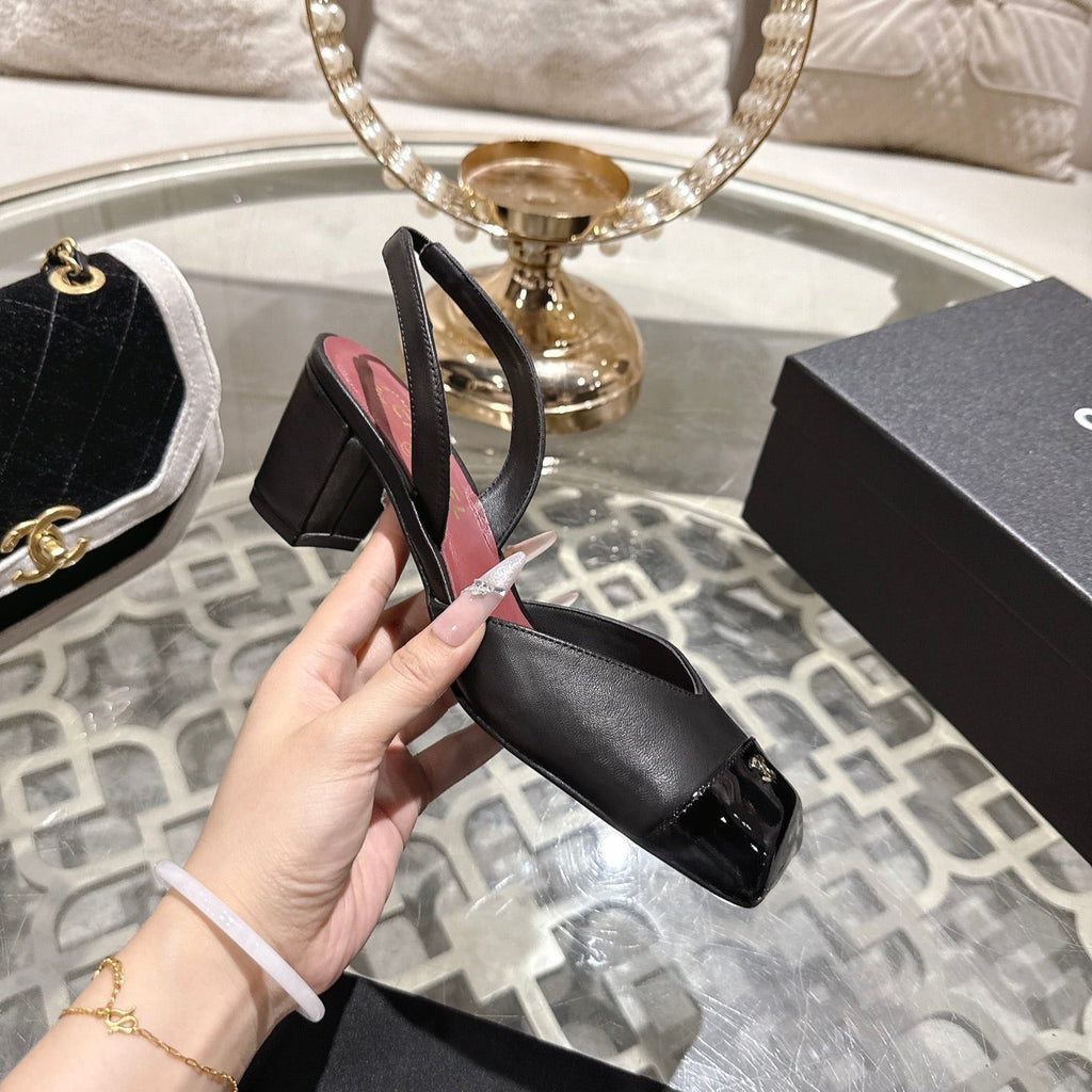 CC 26s Square-Toe High-Heeled Slingbacks 6cm Black Leather 736099