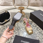CC 26s Square-Toe High-Heeled Slingbacks 6cm Gold Beige Leather 736100
