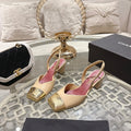 CC 26s Square-Toe High-Heeled Slingbacks 6cm Gold Beige Leather 736100