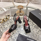 CC 26s Square-Toe High-Heeled Slingbacks 9cm Black Leather 736110