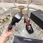 CC 26s Square-Toe High-Heeled Slingbacks 9cm Black Leather 736110
