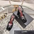 CC 26s Square-Toe High-Heeled Slingbacks 9cm Black Leather 736110