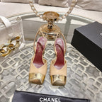 CC 26s Square-Toe High-Heeled Slingbacks 9cm Beige Gold Leather 736111