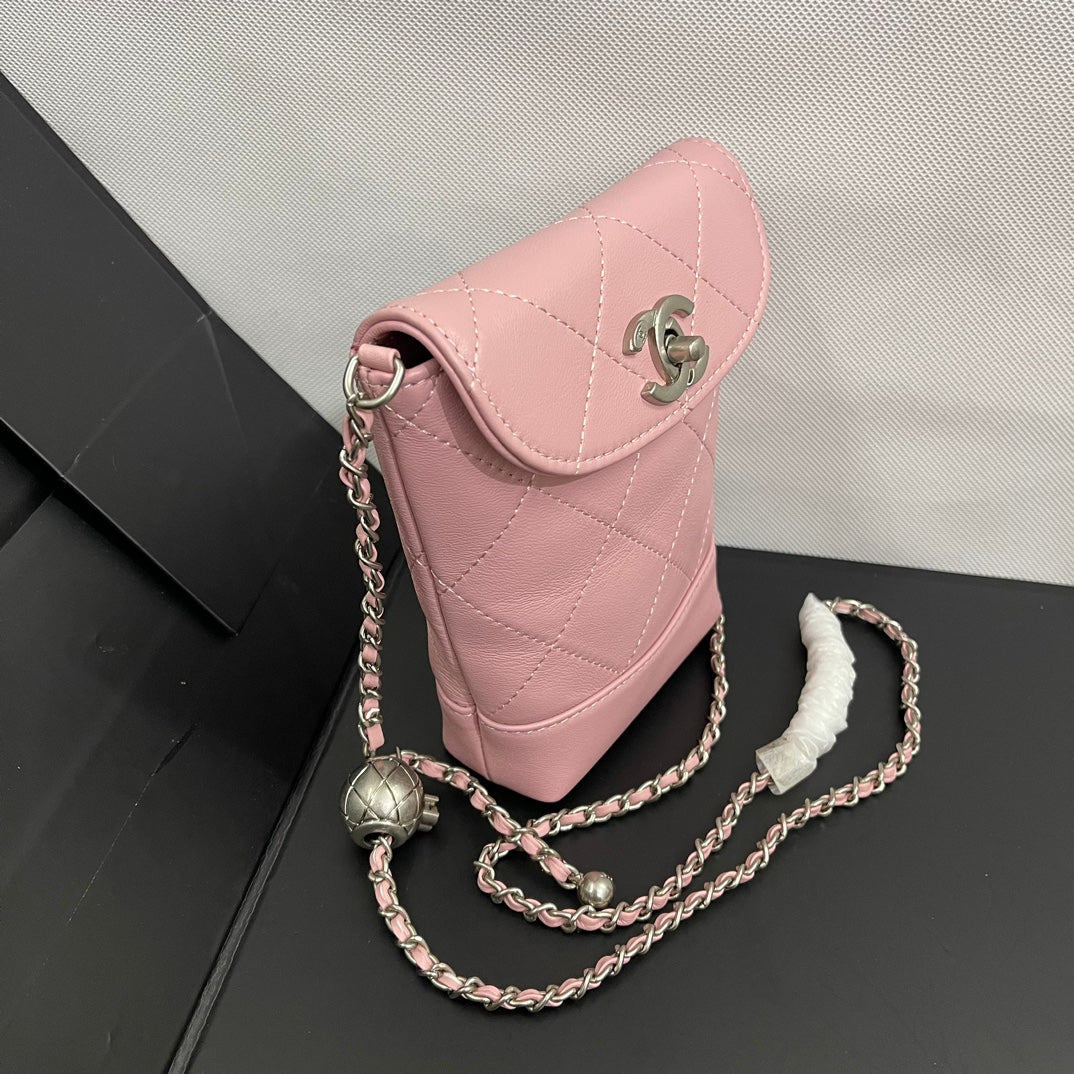 CC Phone Holder Bag 17cm Pink Lambskin