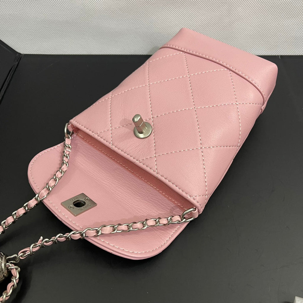 CC Phone Holder Bag 17cm Pink Lambskin