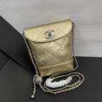 CC Phone Holder Bag 17cm Golden Metalic Leather