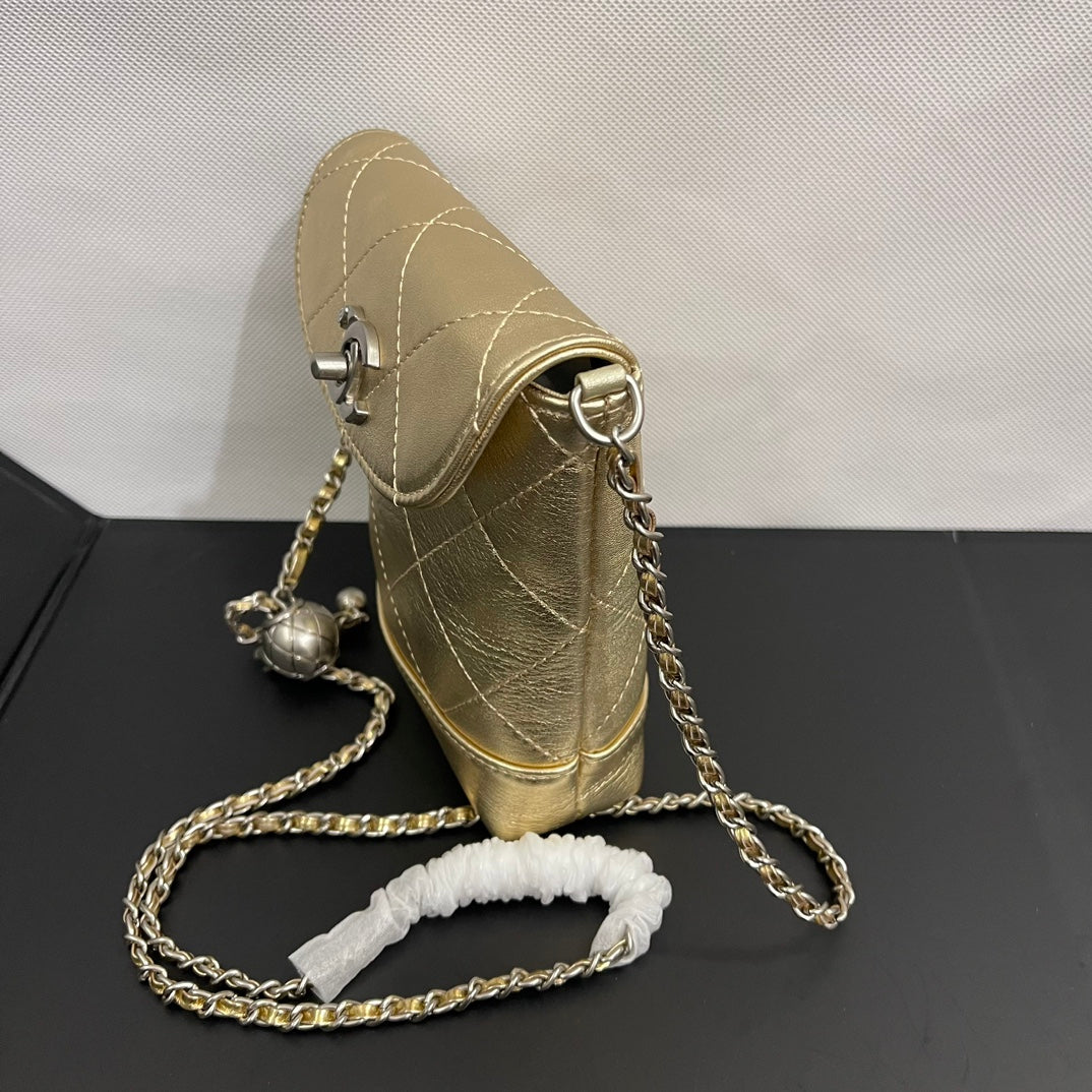 CC Phone Holder Bag 17cm Golden Metalic Leather