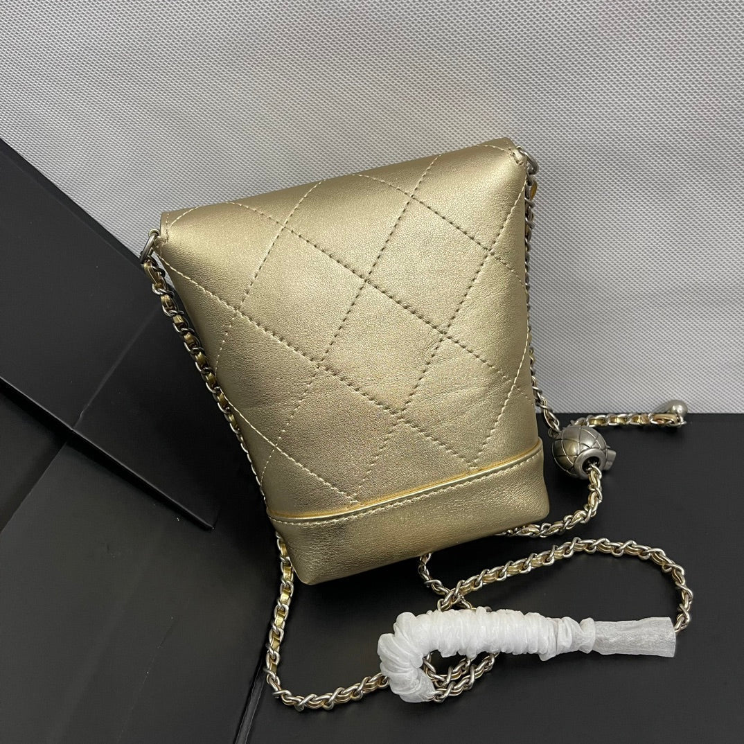 CC Phone Holder Bag 17cm Golden Metalic Leather