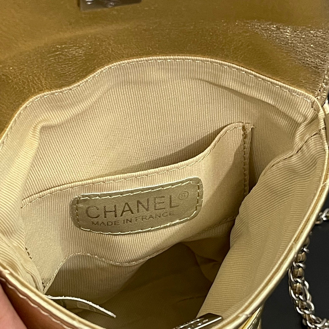 CC Phone Holder Bag 17cm Golden Metalic Leather