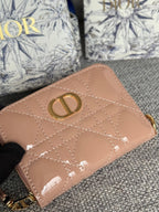 CD Logo Caro 11cm Compact Wallet Shiny Dark Beige Calfskin