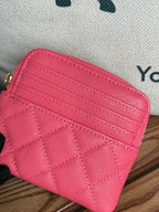 CC Zip Card Holder Wallet Pink Gold Metal Caviar 240613