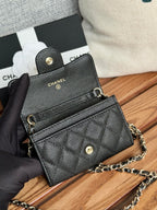CC 24 Classic Wallet On Chain 11cm Black Gold Metal Caviar 240666