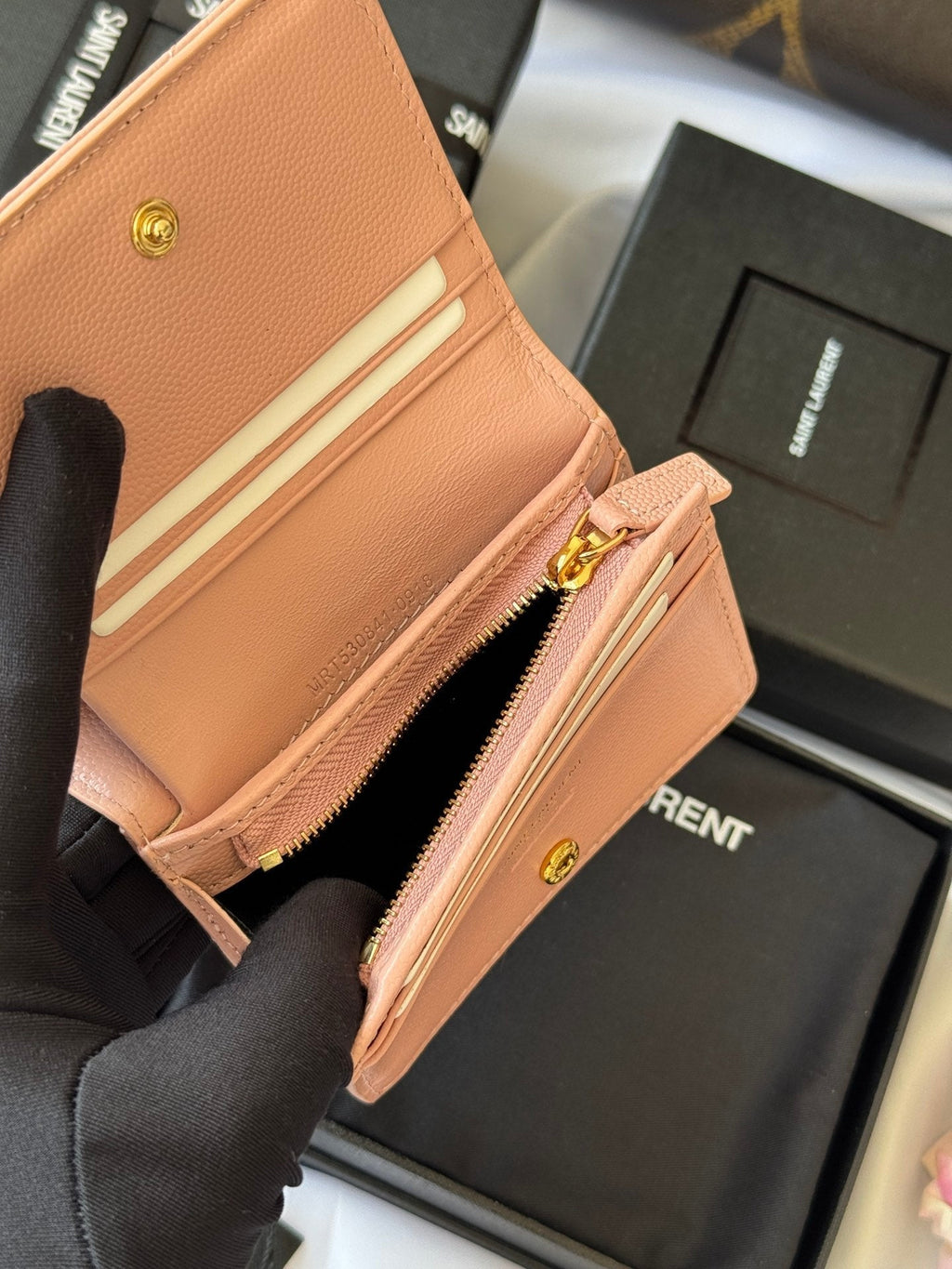 YSL Wallet Pink Gold Cowhide 240584