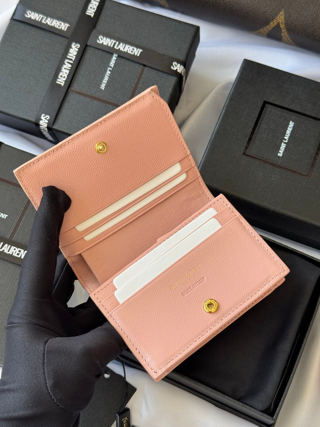 YSL Wallet Pink Gold Cowhide 240584