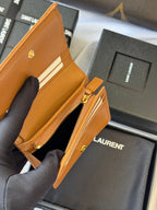 YSL Wallet Brown Gold Cowhide 240576