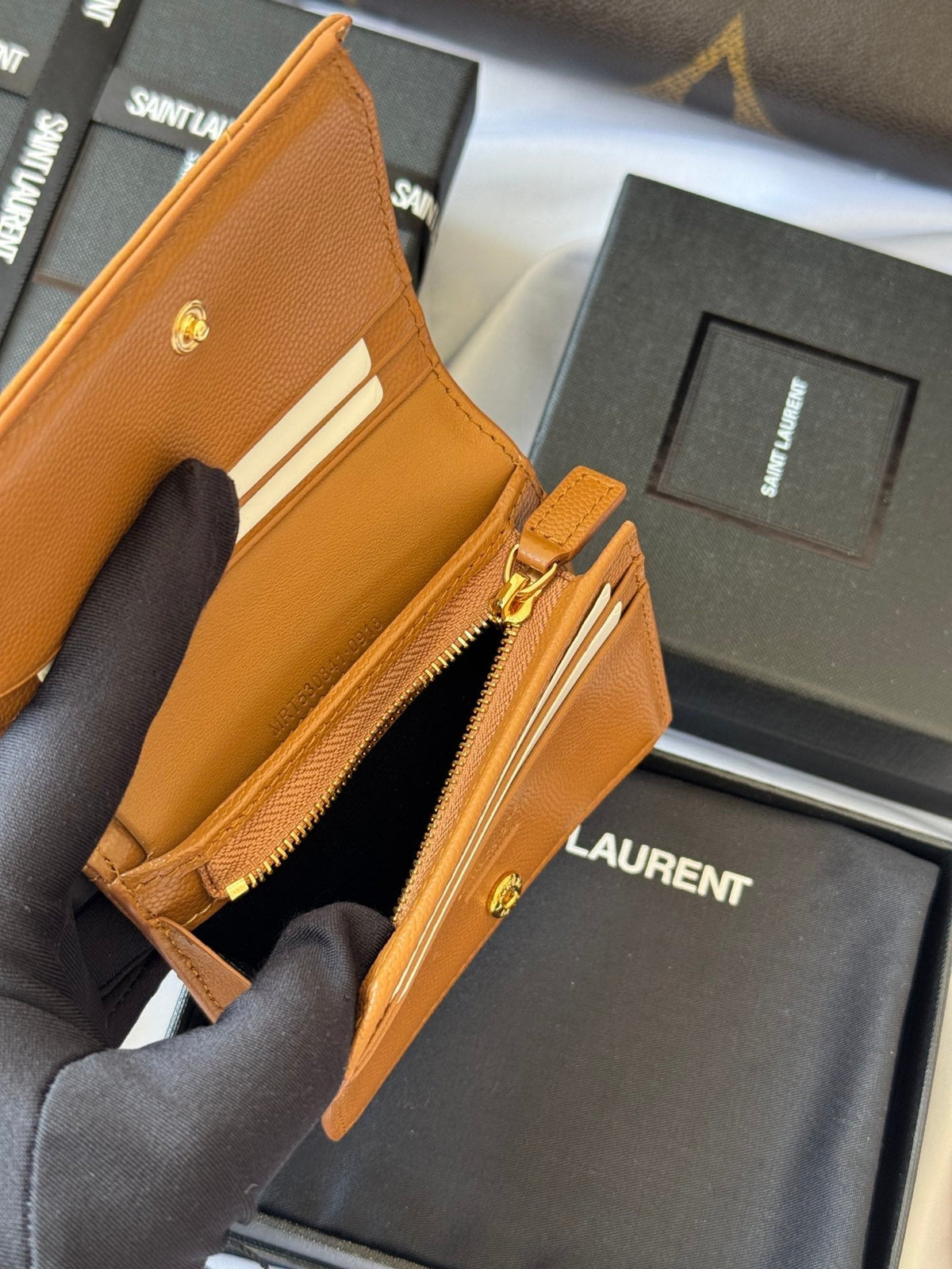 YSL Wallet Brown Gold Cowhide 240576