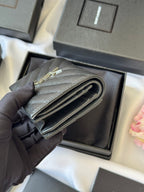 YSL Wallet Black Silver Cowhide 240574