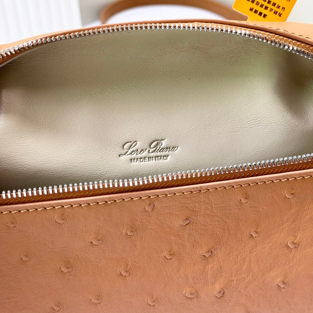 LP Extra Bag 19cm Ostrich Pattern Gold Calfskin Silver Hardware