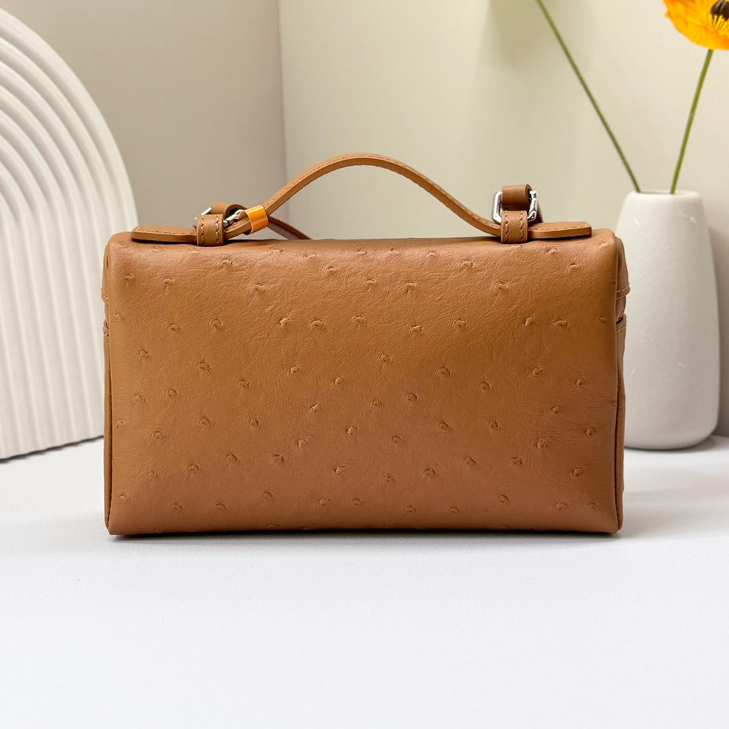 LP Extra Bag 19cm Ostrich Pattern Gold Calfskin Silver Hardware