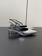 MORRAINE SLINGBACK PUMPS IN SILVER CALFSKIN