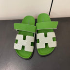 CHYPRE SANDAL GREEN MIX CREAM CALFSKIN