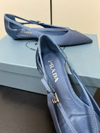 CUT-OUT BALLERINA FLAT IN PERANO BLUE SATIN ATTACHED BEAD BUCKLE