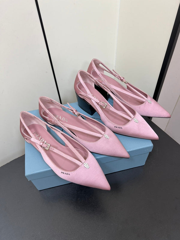 CUT-OUT BALLERINA FLAT IN BABY PINK SATIN ATTACHED BEAD BUCKLE