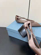 CUT-OUT PUMPS WITH BEAD BUCKLE IN HAZELNUT BEIGE SATIN