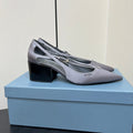 CUT-OUT PUMPS WITH BEAD BUCKLE IN WARM GRAY SATIN