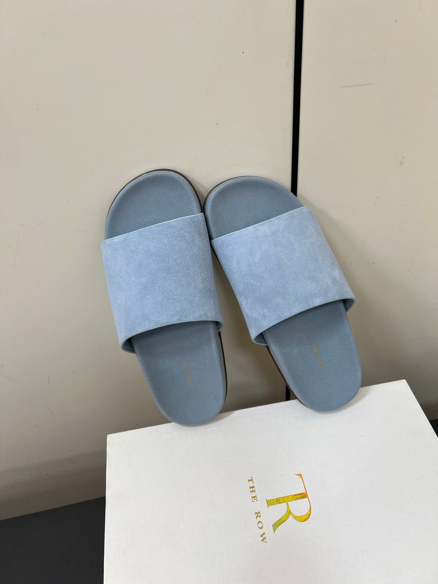 The Row Slippers In Baby Blue Suede 340021