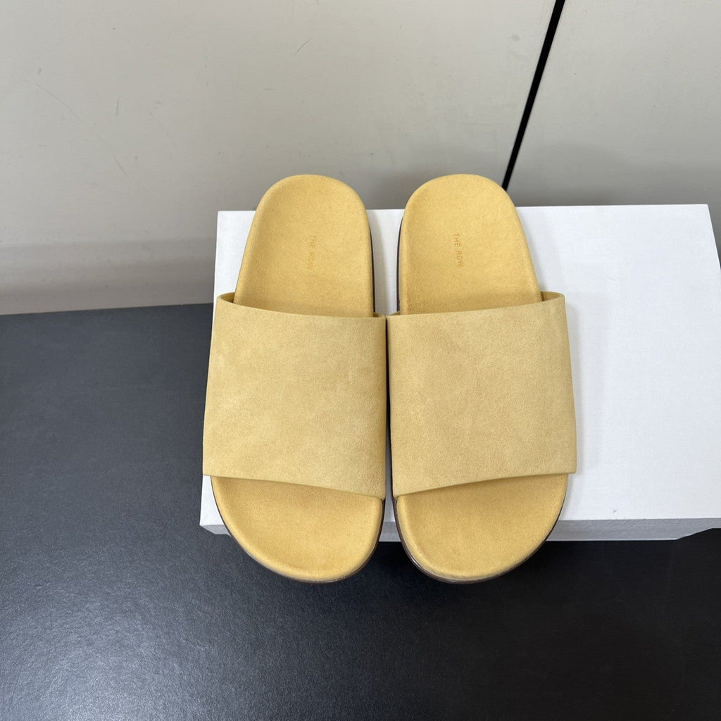 The Row Slippers In Yellow Suede 340022