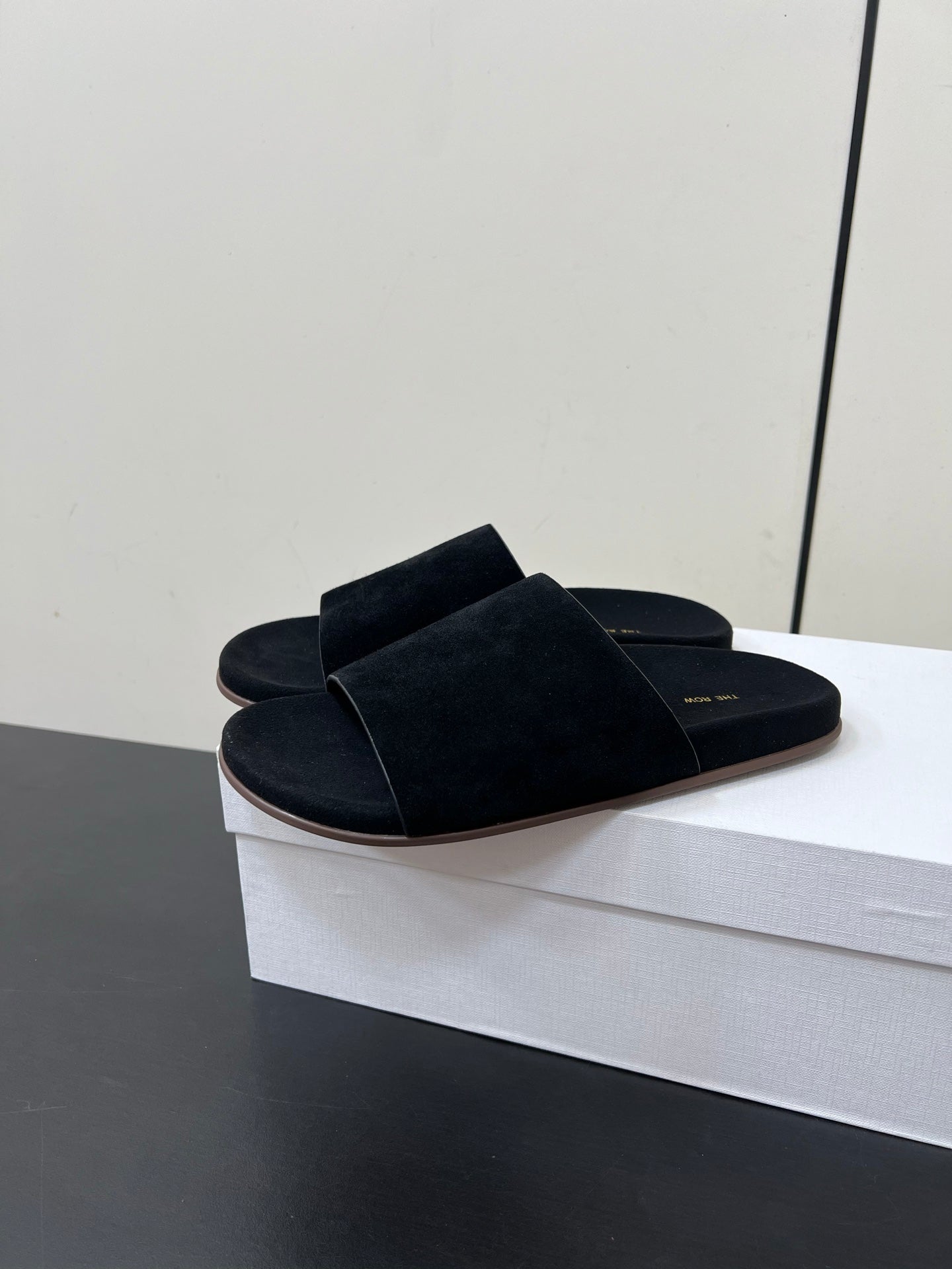 The Row Slippers In Black Suede 340025