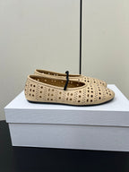 The Row Garden Mary Janes Flats Beige Calfskin 340032