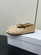 The Row Garden Mary Janes Flats Beige Calfskin 340032