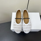 The Row Garden Mary Janes Flats White Calfskin 340033
