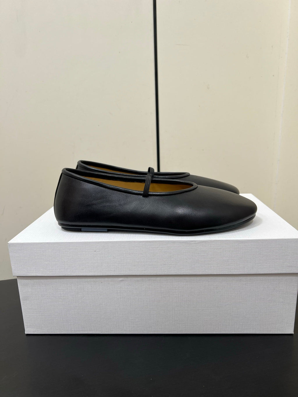 The Row Elastic Ballet Slipper In Black Calfskin 340036
