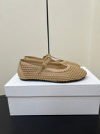The Row 25ss Square T-Strap Flat Beige Mesh Cowhide 340039