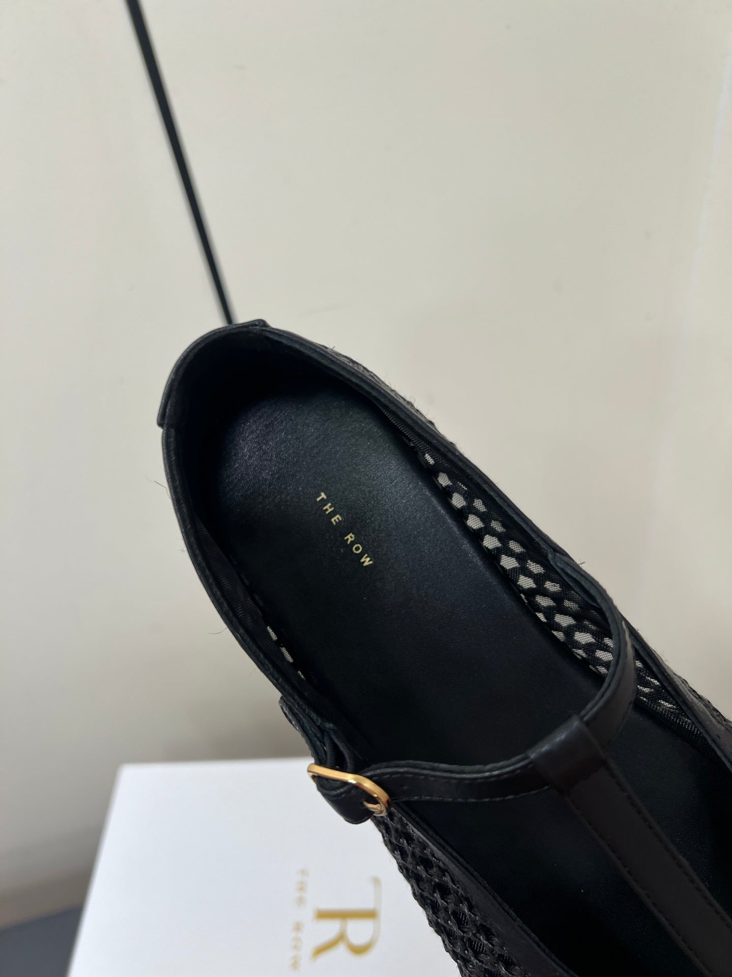 The Row 25ss Square T-Strap Flat Black Mesh Cowhide 340041