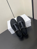 The Row 25ss Square T-Strap Flat Black Mesh Cowhide 340041