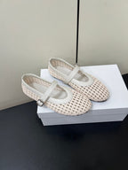 The Row 25ss Mary Jane Flat Light Pink Mesh And Grey Cowhide 340042