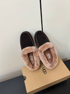 UGG Oil Jiji Slip-On Loafers Dark Burgundy Fur Suede 519524