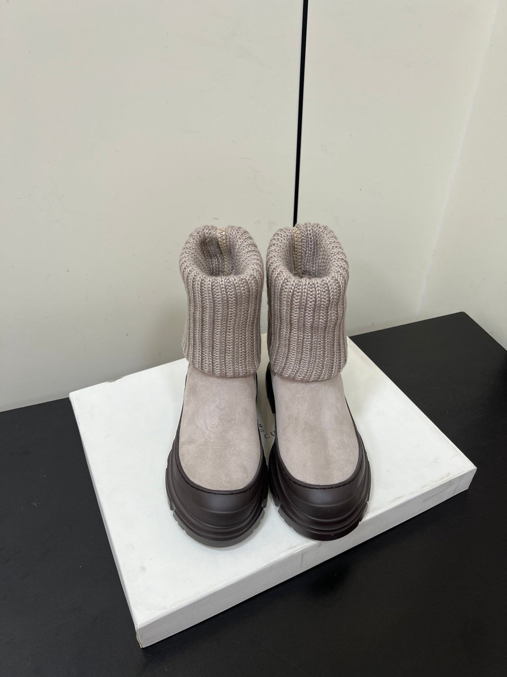 Brunello Cucinelli Ankle Boots Taupe Knitted Suede 619496