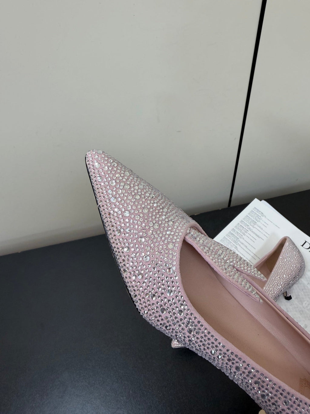 CD Heel Pointed Toe Rhinestone Slingback 3.5 Pink Suede 619565
