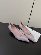 CD Heel Pointed Toe Rhinestone Slingback 3.5 Pink Suede 619565