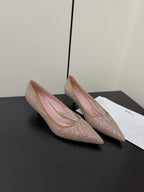 CD Heel Pointed Toe Rhinestone Slingback 3.5 Gold Suede 619566